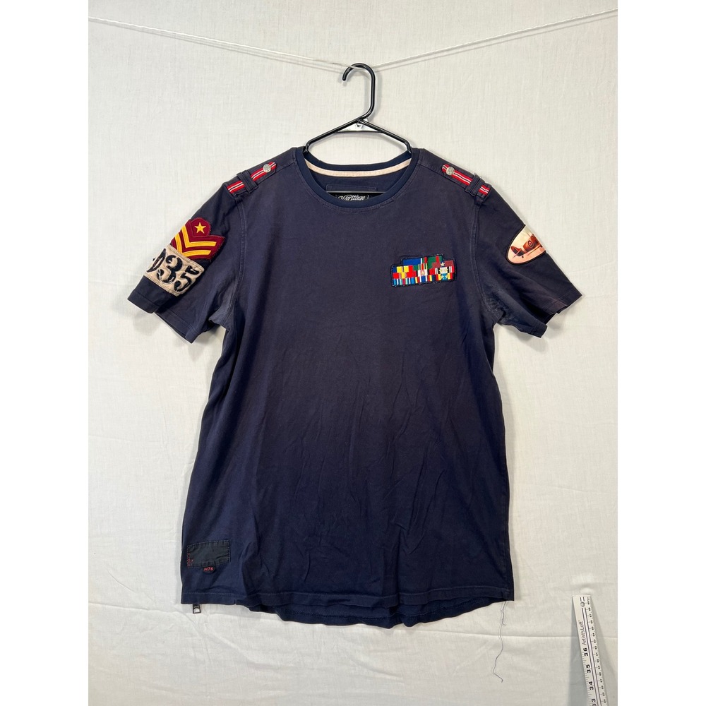 Heritage by America Mens Navy Military Patch Side Zip T-Shirt 3XL 3566